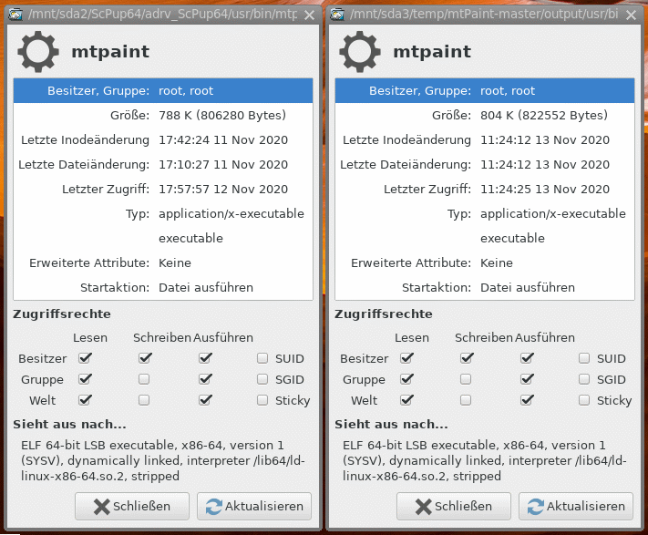 (left: compiled in Slacko64 700; right: compiled in ScPup64_20.06+2)