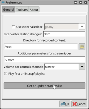 preferences (with button to download database index)