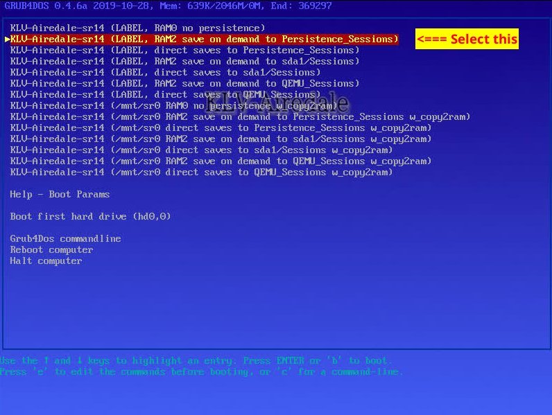 Example to boot KLV where session is saved to Persistence