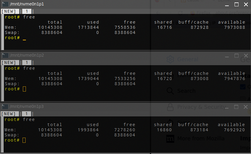 Output of free command on 1st 3 partitions.png