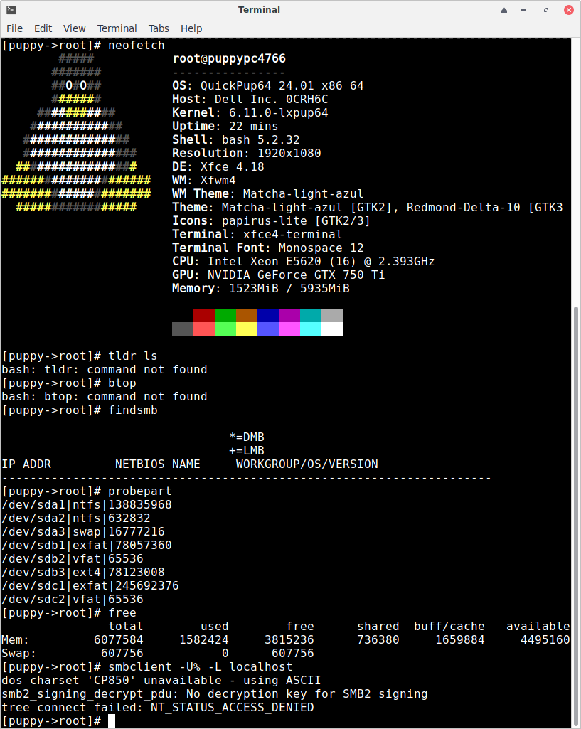 Admin commands as well as 'free' command showing SWAP ignored on boot