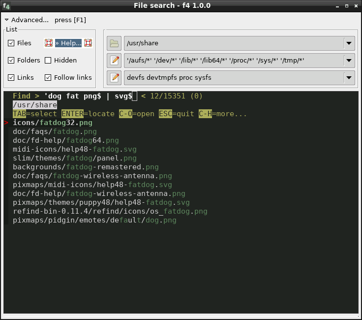 f4's main window--advanced settings expander