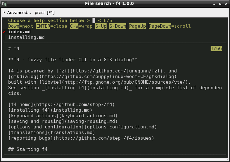 f4's built-in help