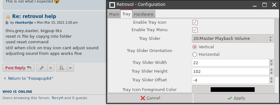 Tray slider set to adjust Master volume