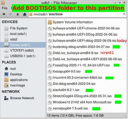 Add all ISO files to BOOTISOS folder on this partition